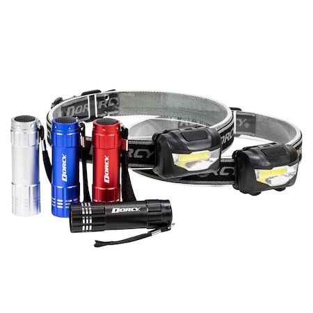 Dorcy Combo Pack - 4 3AAA Flashlights & 2 3AAA Headlamps - Black, Blue, Red & Silver 41-6539